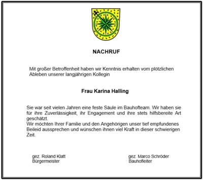 Nachruf Karina Halling (Bild vergr&ouml;&szlig;ern)