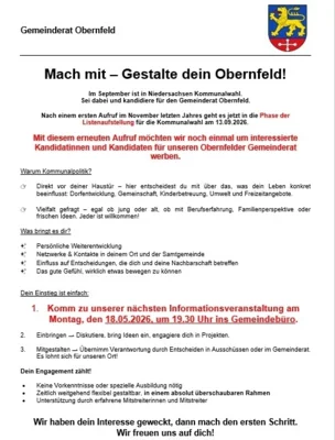 Meldung: Mach mit - Gestalte dein Obernfeld!