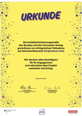 🌈 Auszeichnung für unser Projekt „Kunterbunt – na und?“ (Bild vergr&ouml;&szlig;ern)