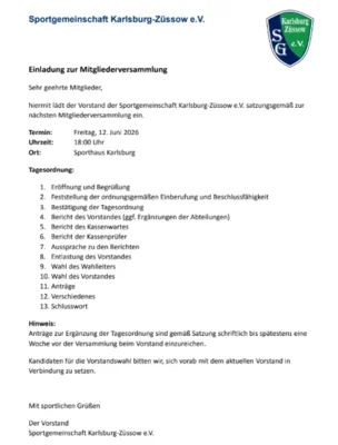 Einladung zur Mitgliederversammlung am 12.06.2026