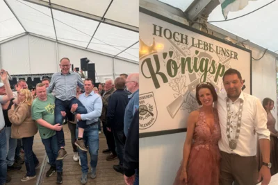 Links: Neuer Schützenkönig Heinz Jansen-Olliges / Rechts: scheidendes Königspaar Ralf und Stephanie Gehlenborg