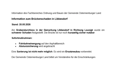 Information aus dem FB Ordnung und Bauen zum Brückenschaden in Libbesdorf (Bild vergr&ouml;&szlig;ern)