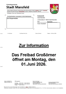Freibad Großörner öffnet am 01. Juni 2026