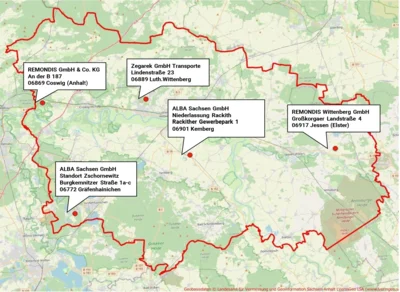 Abfallentsorgung im Landkreis Wittenberg - Geobasisdaten © Landesamt für Vermessung und Geoinformation Sachsen-Anhalt