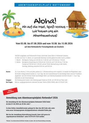 Anmeldung für Abenteuerspielplatz ab 01.06. um 20:00 Uhr möglich