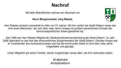 Nachruf Jörg Rakete Amt