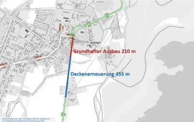 Foto: Planskizze der Ausbauarbeiten der Ortsdurchfahrt Altdöbern. Diese sind bereits am 5. Juni und damit deutlich früher als geplant beendet. Grafik: Landesbetrieb Straßenwesen Foto zur Meldung: Ortsdurchfahrt Altdöbern deutlich schneller wieder frei
