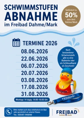 Plakat: Termine zur Abnahme der Schwimmstufen (Bild vergr&ouml;&szlig;ern)