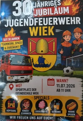30 jähriges Jubiläum Jugendfeuerwehr Wiek am 11.07.2026 (Bild vergr&ouml;&szlig;ern)
