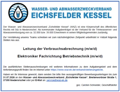 Stellenausschreibungen des WAZ "Eichsfelder Kessel"