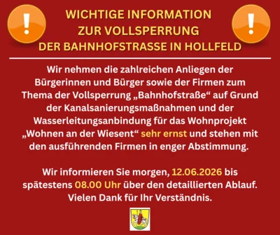 Wichtige Information zur Vollsperrung der Bahnhofstraße in Hollfeld (Bild vergr&ouml;&szlig;ern)