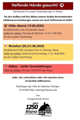 Freiwillige Helferinnen und Helfer für unsere kommenden Veranstaltungen gesucht – Oldie-Abend & Weinfest im Sandsteinpark (Bild vergr&ouml;&szlig;ern)