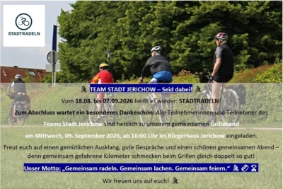 Meldung: Stadtradeln im Team Jerichow 18.08.-07.09.26 ++ jetzt anmelden und dabei sein!
