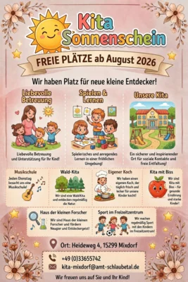Kita "Sonnenschein" hat wieder freie Plätze ab August 2026 (Bild vergr&ouml;&szlig;ern)