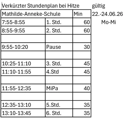Montag-Mittwoch verkürzter Stundenplan! (Bild vergr&ouml;&szlig;ern)