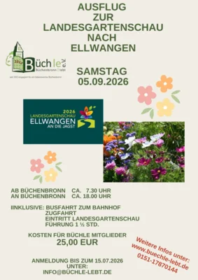 Ausflug zur Landesgartenschau am 05.09.2026 nach Ellwangen für Büchle Mitglieder