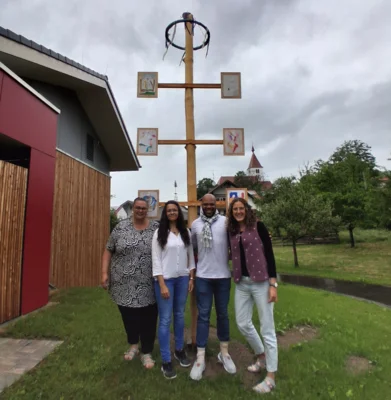 v.l.n.r. Kindergartenleitung Julia Gütter, Bea Campo Sanchez, Emmanuel Hackenberg, Leitung der Mittagsbetreuung Julia Friedrich