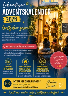 Stadt Genthin sucht Gastgeberinnen und Gastgeber für den lebendigen Adventskalender 2026 (Bild vergr&ouml;&szlig;ern)