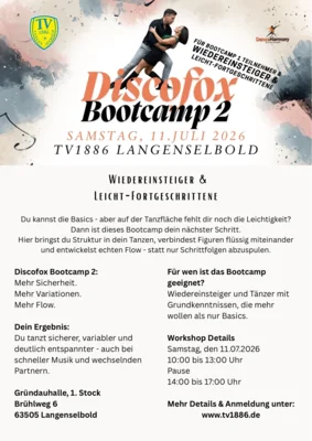 Discofox Bootcamp 2 für Teilnehmende des Bootcamp 1 & Wiedereinsteiger & Leicht Fortgeschrittene (Bild vergr&ouml;&szlig;ern)