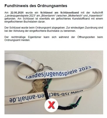 Fundhinweis des Ordnungsamtes - Schlüssel (Bild vergr&ouml;&szlig;ern)