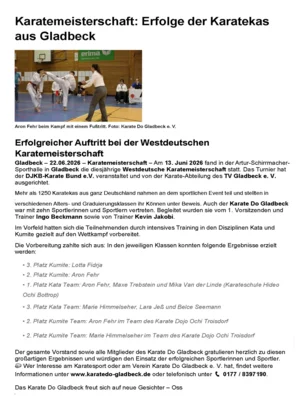 Meldung: Karatemeisterschaft: Erfolge der Karatekas aus Gladbeck