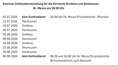 Veränderte Sonntags-Gottesdienstordnung in den Sommermonaten in Drekbau und Neuhausen (Bild vergr&ouml;&szlig;ern)