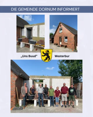 Im Foto zu sehen sind (von links nach rechts) Bürgermeister Uwe Trännapp, Mitarbeiter des Bauhofes Alfred Onken, Ratsmitglied Alwin Theessen, Mitarbeiter des Bauhofes Jürgen Gilbers, Ortsvorsteher sowie Ratsmitglied Ernst Sorgenfrei, Mitglieder des Heimatvereins Ute und Friedrich Janßen und Heimatvereinsvorsitzender Nico Onken.  (Bild vergr&ouml;&szlig;ern)