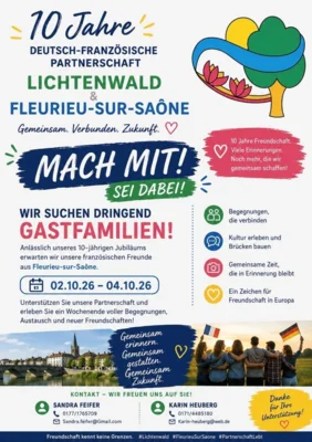 10 Jahre Deutsch-Französische Partnerschaft -Dringend Gastfamilien gesucht!