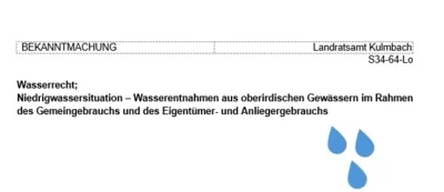 Wasserrecht;  Niedrigwassersituation – Wasserentnahmen aus oberirdischen Gewässern im Rahmen des Gemeingebrauchs und des Eigentümer- und Anliegergebrauchs