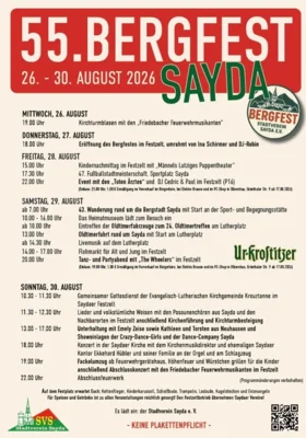 55. Bergfest in Sayda - Folgen Sie einer bunten Reise durch das Programm.