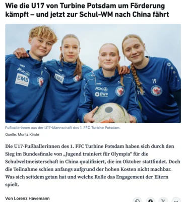 Wie die U17 von Turbine Potsdam um Förderung kämpft – und jetzt zur Schul-WM nach China fährt