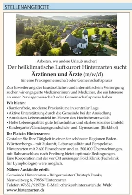 Stellenanzeige Ärzte für Hinterzarten (Bild vergr&ouml;&szlig;ern)