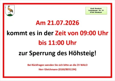Sperrung des Höhsteig 21.07.2026 (Bild vergr&ouml;&szlig;ern)