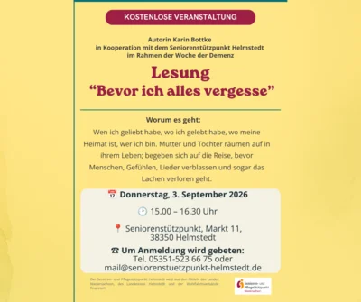 Lesung mit Karin Bottke: „Bevor ich alles vergesse“ (Bild vergr&ouml;&szlig;ern)