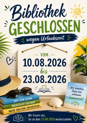 Urlaub in der Bibliothek vom 10.08.2026 bis 23.08.2026