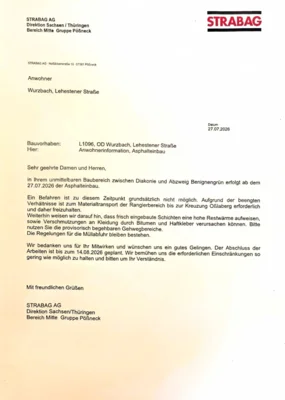 Information Asphaltarbeiten Lehestener Str.