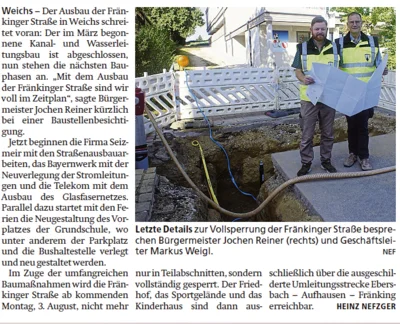 Vollsperrung der Fränkinger Straße ab Montag, den 3. August 2026