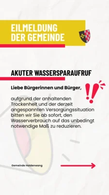 Akuter Wassersparaufruf