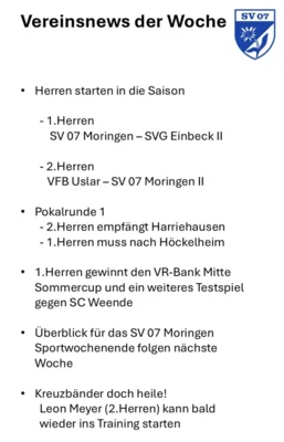Vereinsnews der Woche