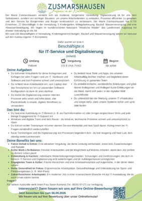 Stellenangebot: Beschäftigte:n für IT-Service und Digitalisierung (m/w/d) (Bild vergr&ouml;&szlig;ern)