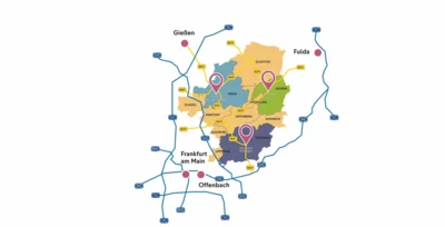 Von der A45 in den wilden und zugleich charmanten Osten: Hier ist Oberhessen, das grüne Herz Hessens. Grafik: LGS/Connect (Bild vergr&ouml;&szlig;ern)