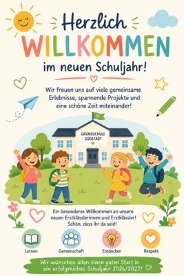 Nach den Sommerferien heißt es wieder: Herzlich willkommen an der Grundschule Südstadt! (Bild vergr&ouml;&szlig;ern)