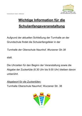 Nachtrag zur Verlegung des Schulanfanges