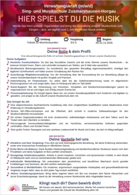 Stellenanzeige Verwaltungskraft (m/w/d) Sing- und Musikschule (Bild vergr&ouml;&szlig;ern)