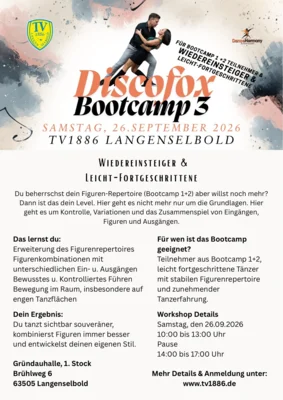 Discofox Bootcamp 3 für Teilnehmende des Bootcamp 1 + 2 & Wiedereinsteiger & Leicht Fortgeschrittene (Bild vergr&ouml;&szlig;ern)