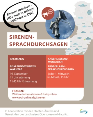 Countdown läuft: Landkreis OSL führt Sirenen-Sprachdurchsagen ein | Ab dem 10. September monatlich in ganz OSL (Bild vergr&ouml;&szlig;ern)