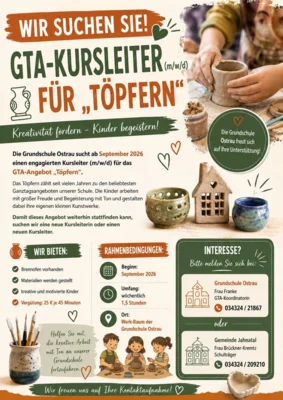 *Kursleitung für GTA „Töpfern“ gesucht!** (Bild vergr&ouml;&szlig;ern)