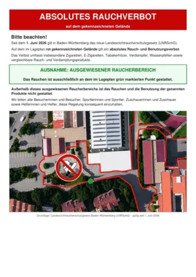 Umsetzung des Landesnichtraucherschutzgesetzes im Bereich der Langhanshalle.