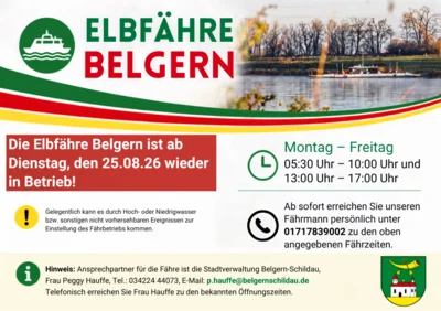 Die Fähre nimmt ab morgen, den 25.08.2026, wieder Fahrt auf