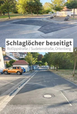 Schlaglöcher im Bereich Rotlippstraße / Sudetenstraße in Ortenberg beseitigt (Bild vergr&ouml;&szlig;ern)